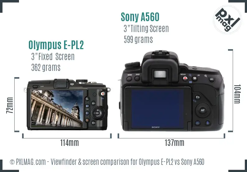 Olympus E-PL2 vs Sony A560 Screen and Viewfinder comparison