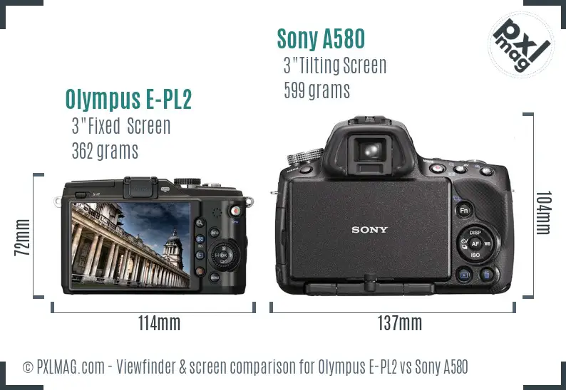 Olympus E-PL2 vs Sony A580 Screen and Viewfinder comparison