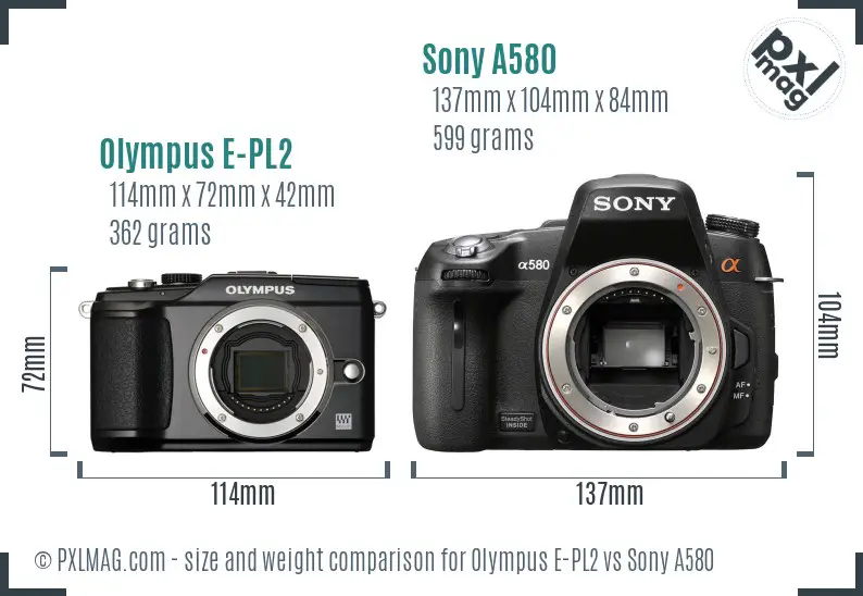 Olympus E-PL2 vs Sony A580 size comparison