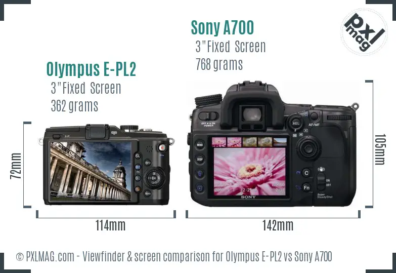 Olympus E-PL2 vs Sony A700 Screen and Viewfinder comparison Olympus E-PL2 vs Sony A700 Screen and Viewfinder comparison