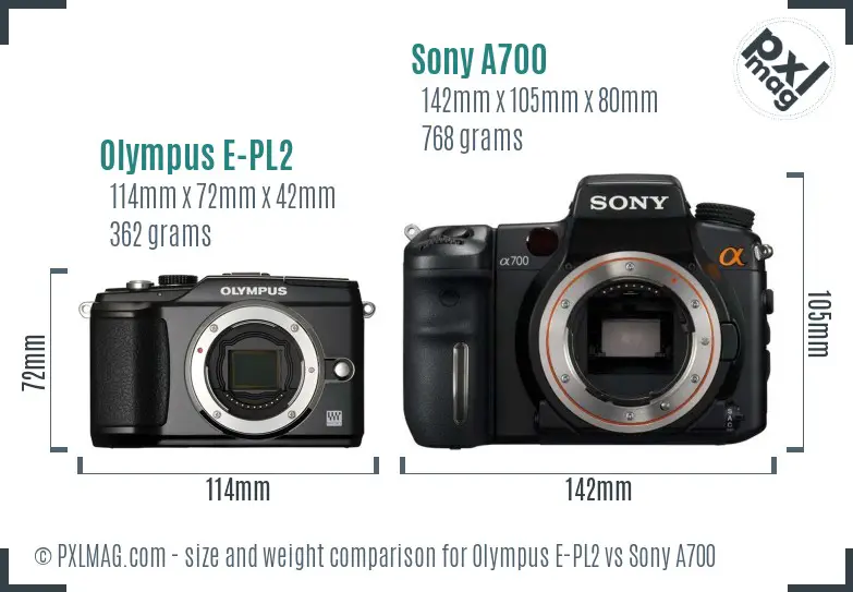 Olympus E-PL2 vs Sony A700 size comparison Olympus E-PL2 vs Sony A700 size comparison