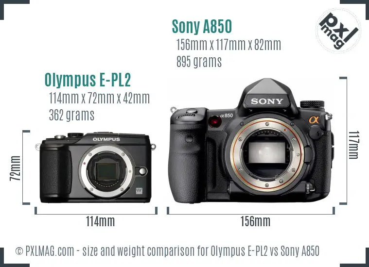 Olympus E-PL2 vs Sony A850 size comparison