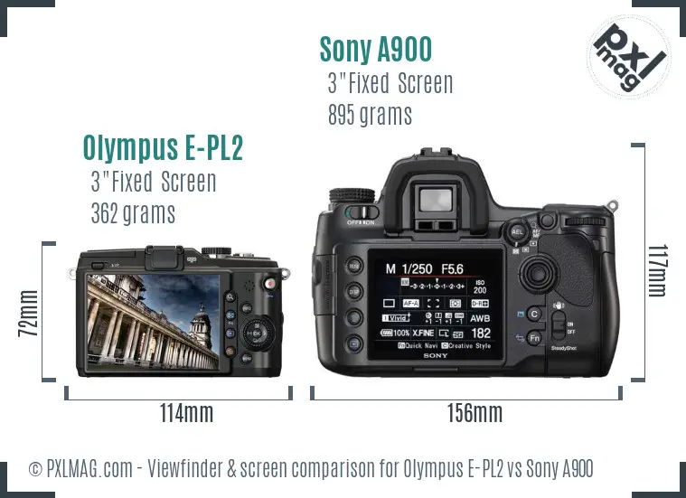 Olympus E-PL2 vs Sony A900 Screen and Viewfinder comparison