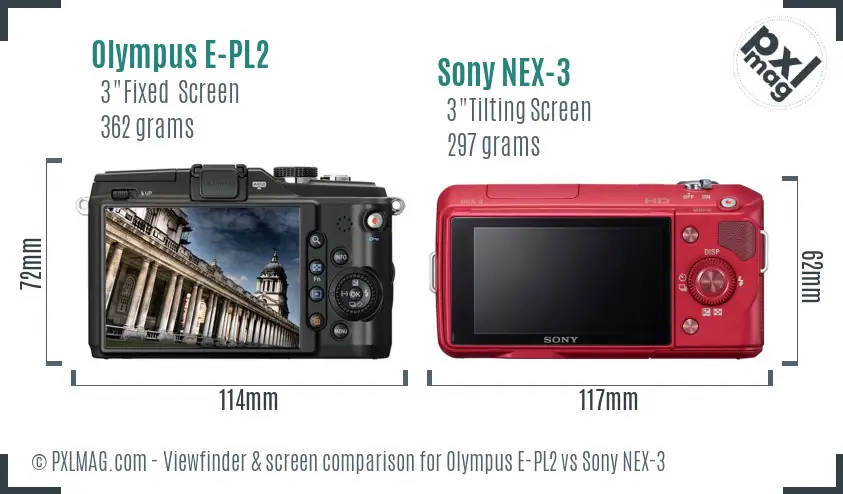 Olympus E-PL2 vs Sony NEX-3 Screen and Viewfinder comparison