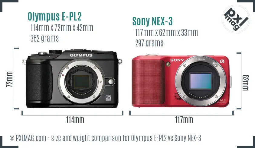 Olympus E-PL2 vs Sony NEX-3 size comparison