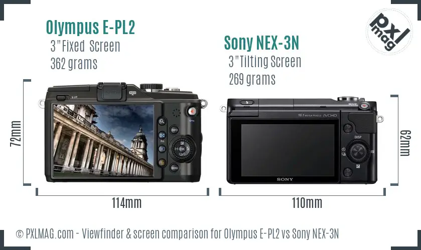 Olympus E-PL2 vs Sony NEX-3N Screen and Viewfinder comparison