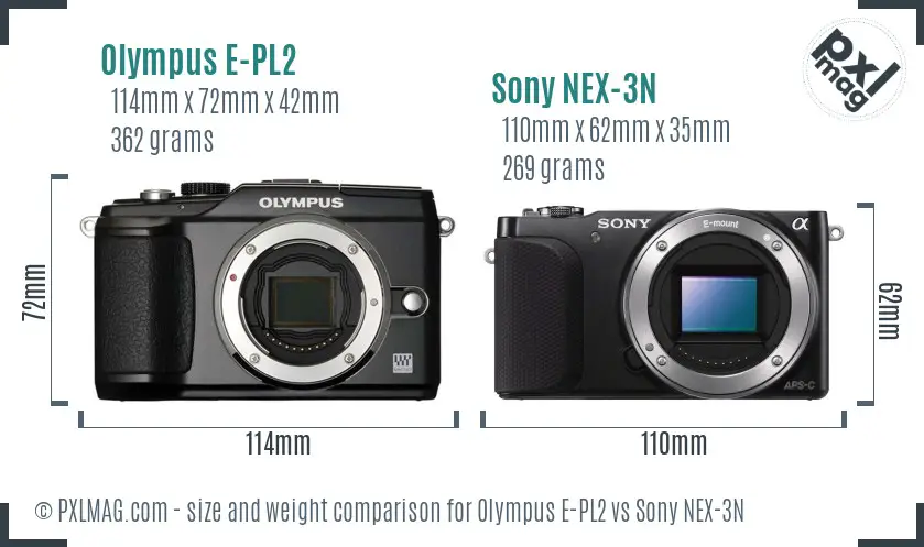 Olympus E-PL2 vs Sony NEX-3N size comparison