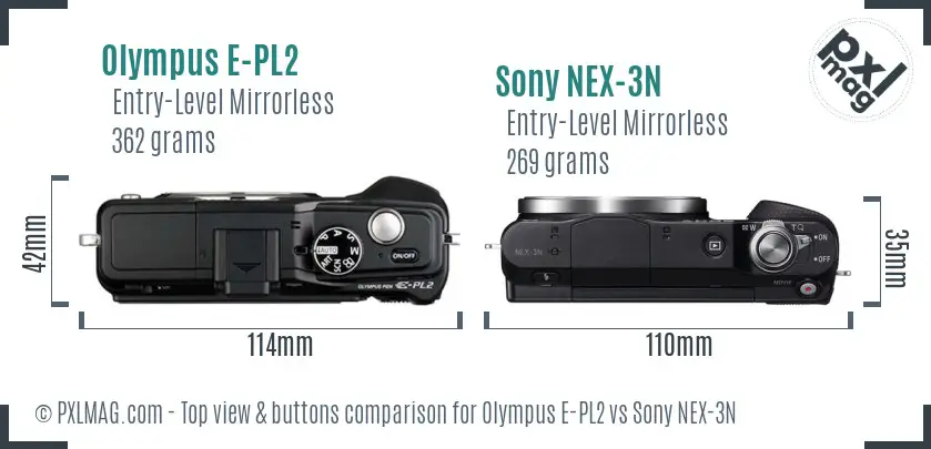 Olympus E-PL2 vs Sony NEX-3N top view buttons comparison