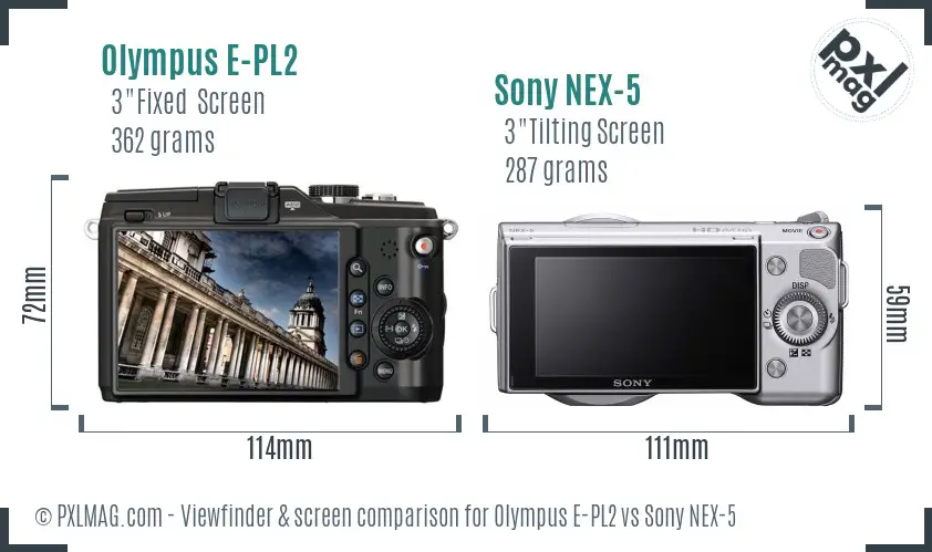 Olympus E-PL2 vs Sony NEX-5 Screen and Viewfinder comparison