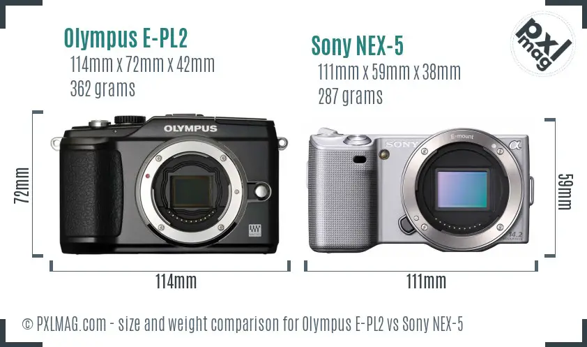 Olympus E-PL2 vs Sony NEX-5 size comparison