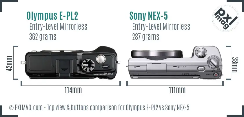 Olympus E-PL2 vs Sony NEX-5 top view buttons comparison