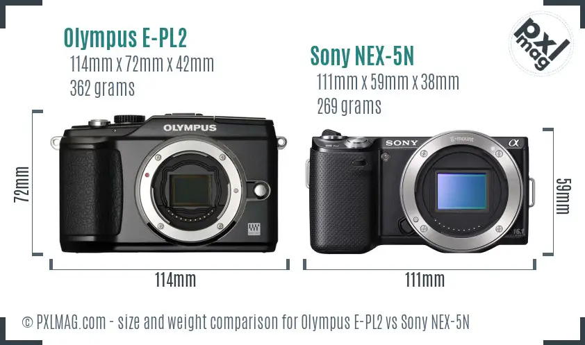 Olympus E-PL2 vs Sony NEX-5N size comparison