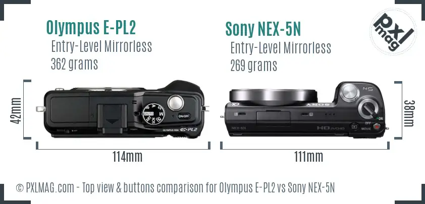 Olympus E-PL2 vs Sony NEX-5N top view buttons comparison