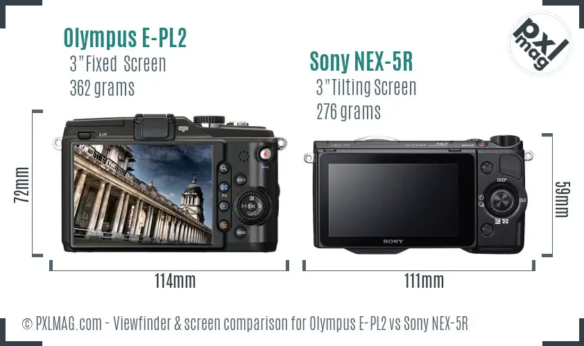 Olympus E-PL2 vs Sony NEX-5R Screen and Viewfinder comparison