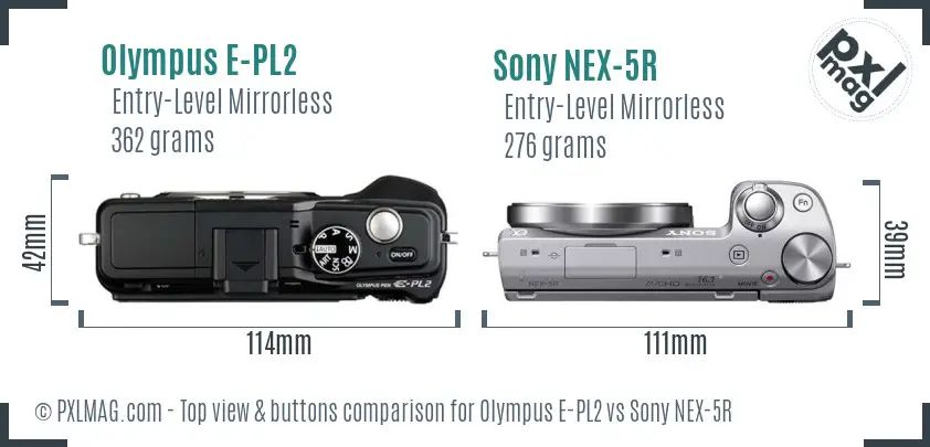 Olympus E-PL2 vs Sony NEX-5R top view buttons comparison