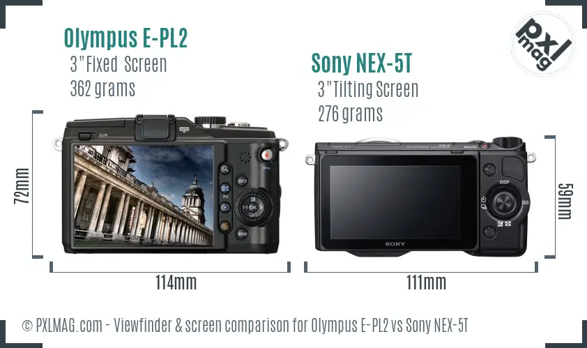 Olympus E-PL2 vs Sony NEX-5T Screen and Viewfinder comparison