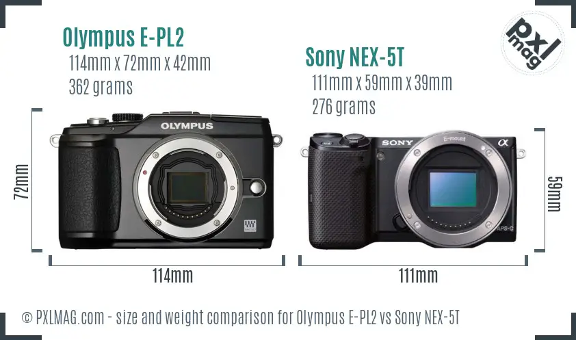 Olympus E-PL2 vs Sony NEX-5T size comparison