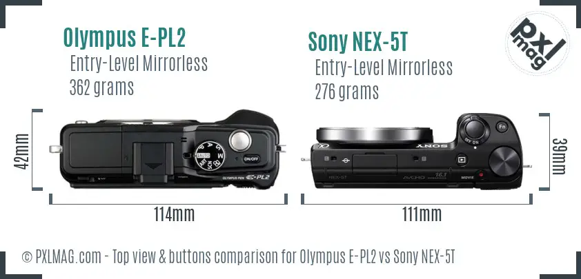 Olympus E-PL2 vs Sony NEX-5T top view buttons comparison