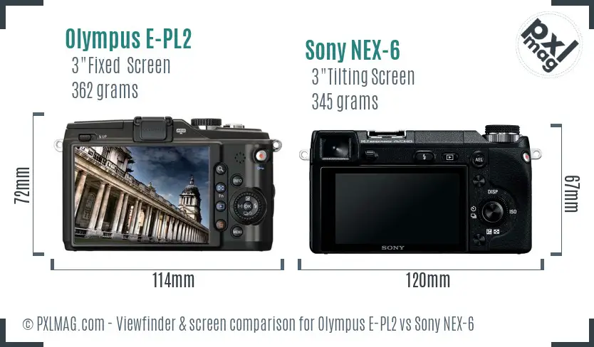 Olympus E-PL2 vs Sony NEX-6 Screen and Viewfinder comparison