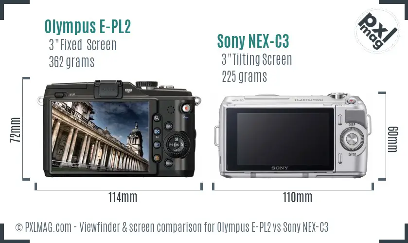 Olympus E-PL2 vs Sony NEX-C3 Screen and Viewfinder comparison