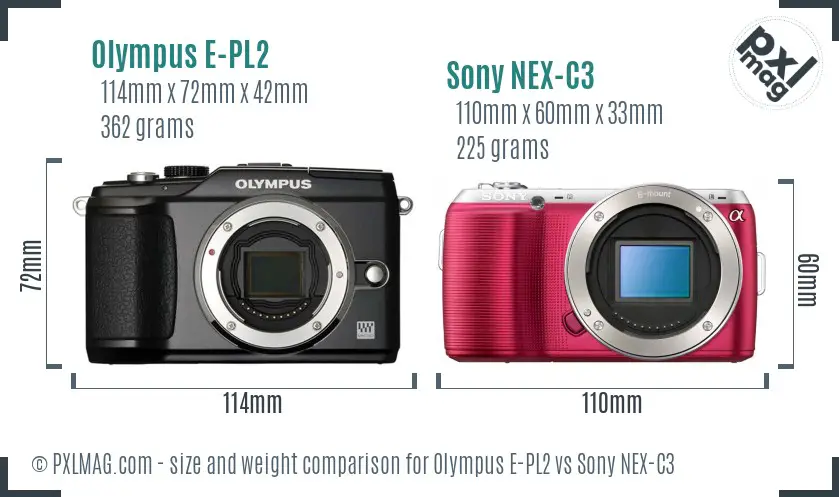 Olympus E-PL2 vs Sony NEX-C3 size comparison