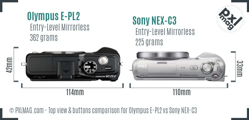 Olympus E-PL2 vs Sony NEX-C3 top view buttons comparison