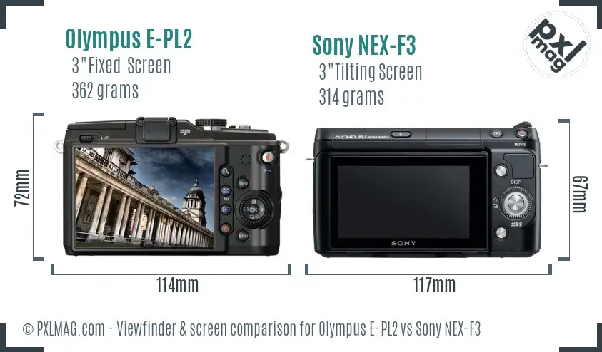 Olympus E-PL2 vs Sony NEX-F3 Screen and Viewfinder comparison