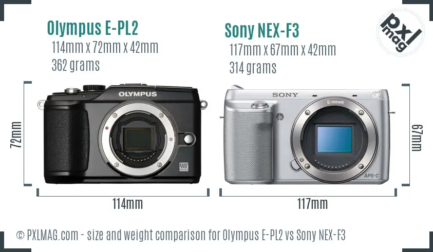 Olympus E-PL2 vs Sony NEX-F3 size comparison