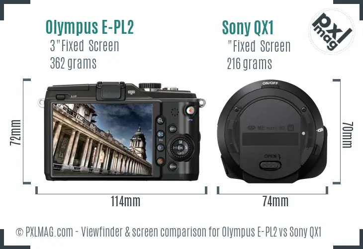 Olympus E-PL2 vs Sony QX1 Screen and Viewfinder comparison