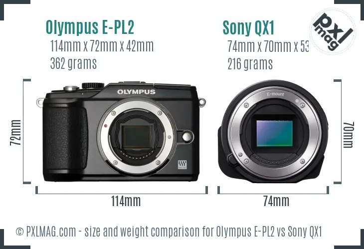 Olympus E-PL2 vs Sony QX1 size comparison