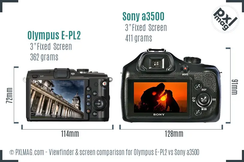 Olympus E-PL2 vs Sony a3500 Screen and Viewfinder comparison