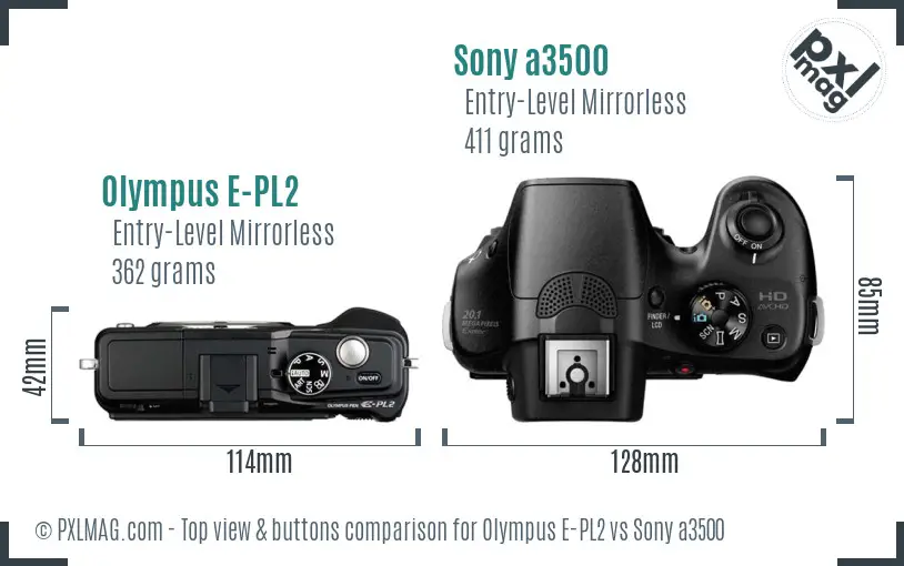 Olympus E-PL2 vs Sony a3500 top view buttons comparison