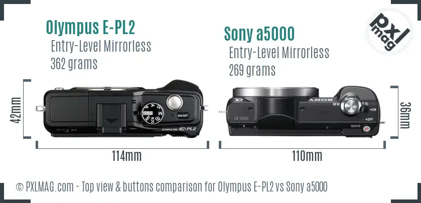 Olympus E-PL2 vs Sony a5000 top view buttons comparison Olympus E-PL2 vs Sony a5000 top view buttons comparison