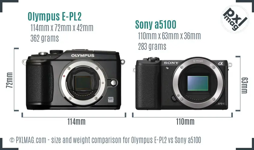 Olympus E-PL2 vs Sony a5100 size comparison