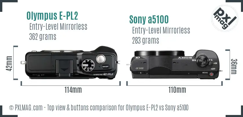 Olympus E-PL2 vs Sony a5100 top view buttons comparison
