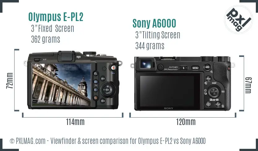 Olympus E-PL2 vs Sony A6000 Screen and Viewfinder comparison