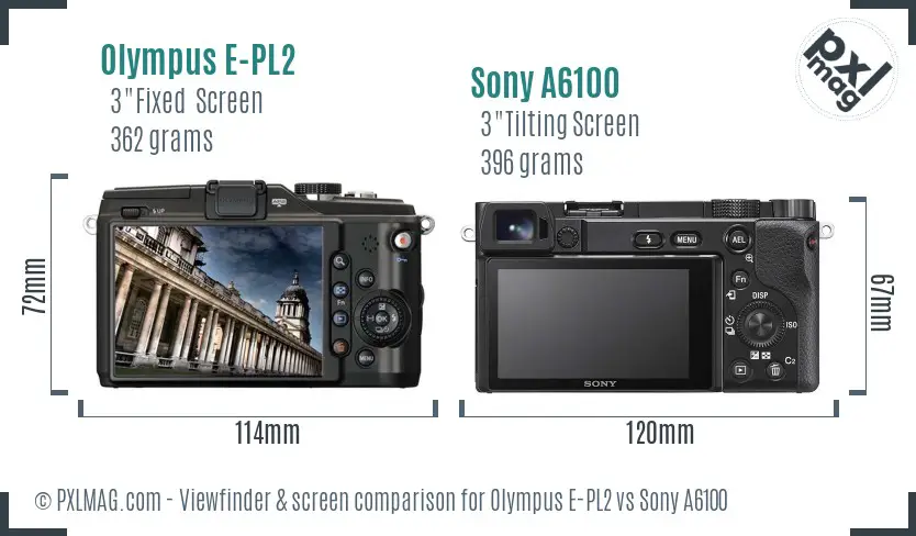 Olympus E-PL2 vs Sony A6100 Screen and Viewfinder comparison