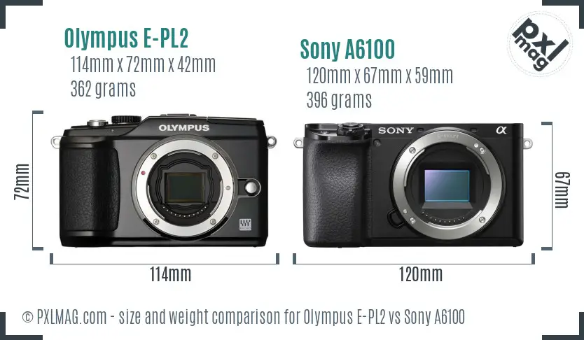 Olympus E-PL2 vs Sony A6100 size comparison