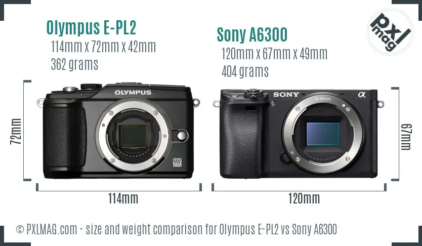 Olympus E-PL2 vs Sony A6300 size comparison