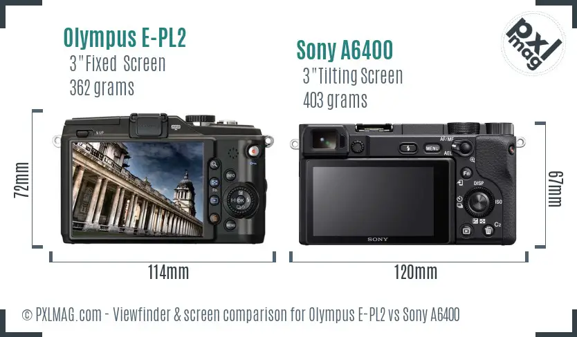 Olympus E-PL2 vs Sony A6400 Screen and Viewfinder comparison