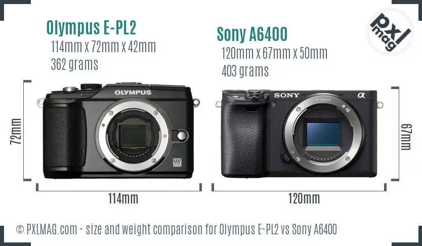 Olympus E-PL2 vs Sony A6400 size comparison