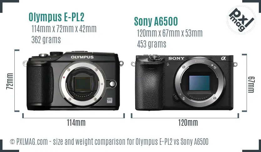 Olympus E-PL2 vs Sony A6500 size comparison