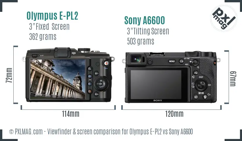 Olympus E-PL2 vs Sony A6600 Screen and Viewfinder comparison