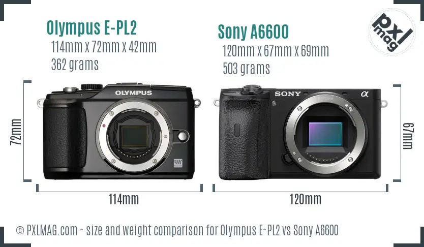 Olympus E-PL2 vs Sony A6600 size comparison