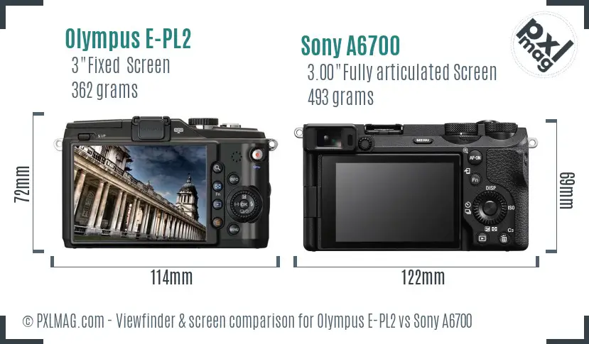 Olympus E-PL2 vs Sony A6700 Screen and Viewfinder comparison