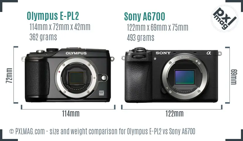 Olympus E-PL2 vs Sony A6700 size comparison