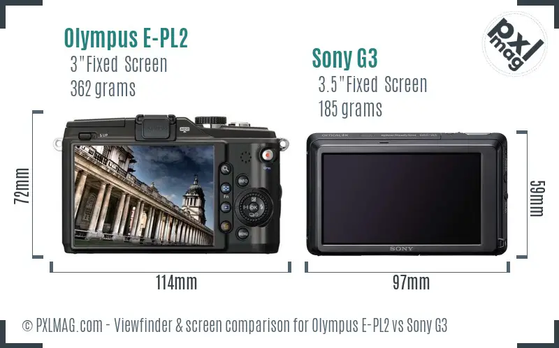 Olympus E-PL2 vs Sony G3 Screen and Viewfinder comparison