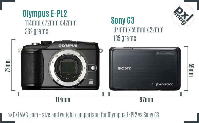 Olympus E-PL2 vs Sony G3 size comparison