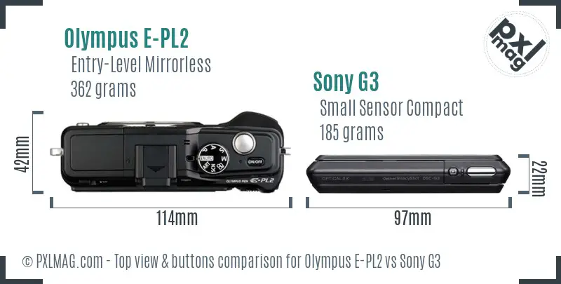 Olympus E-PL2 vs Sony G3 top view buttons comparison