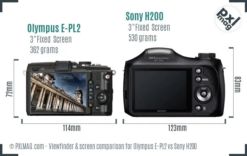 Olympus E-PL2 vs Sony H200 Screen and Viewfinder comparison